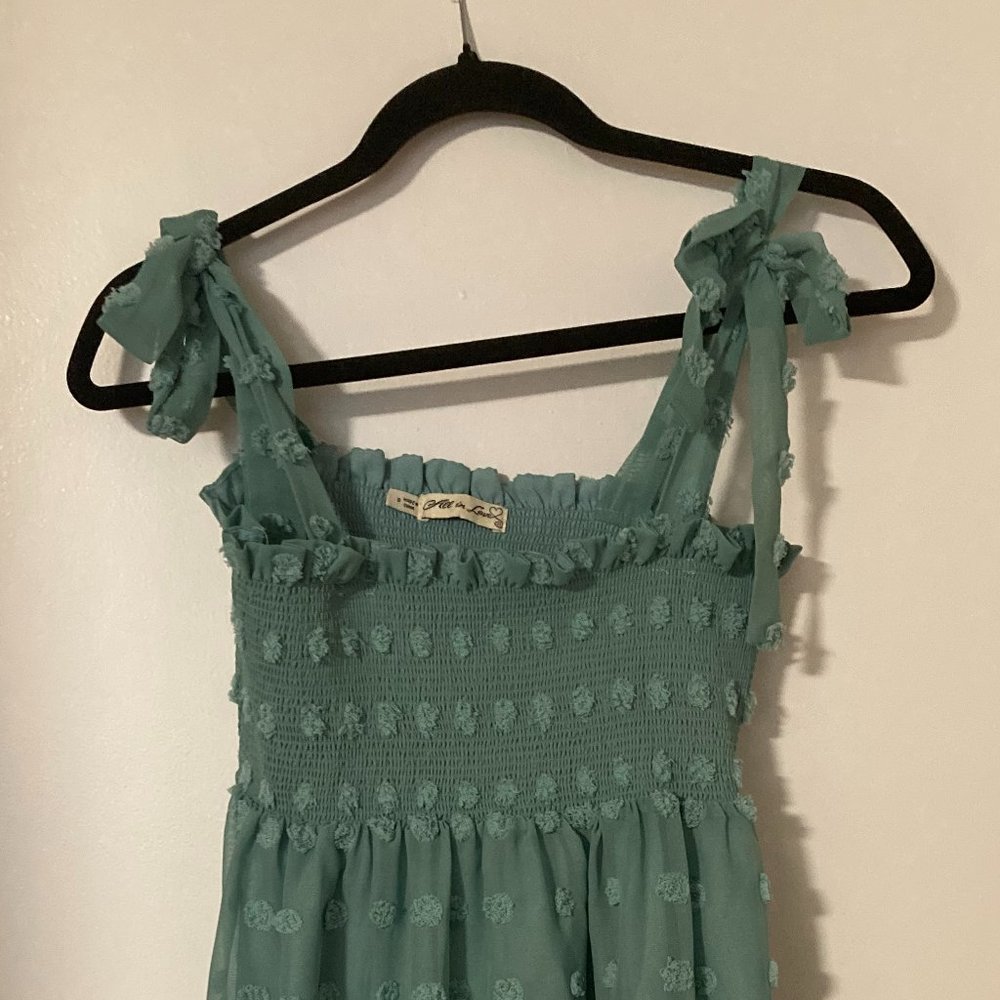 Teal polka dot tiered summer dress
